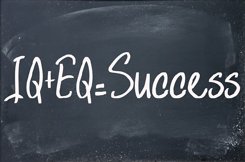 IQ plus emotional intelligence equals success formula on blackboard